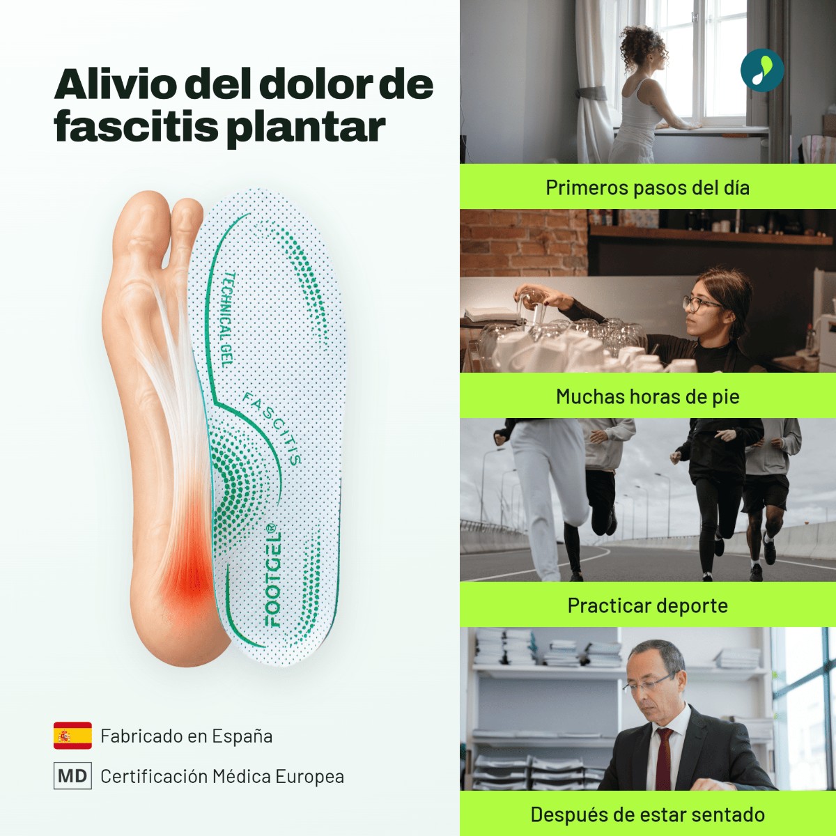 Plantillas Footgel para la fascitis plantar junto a su caja
