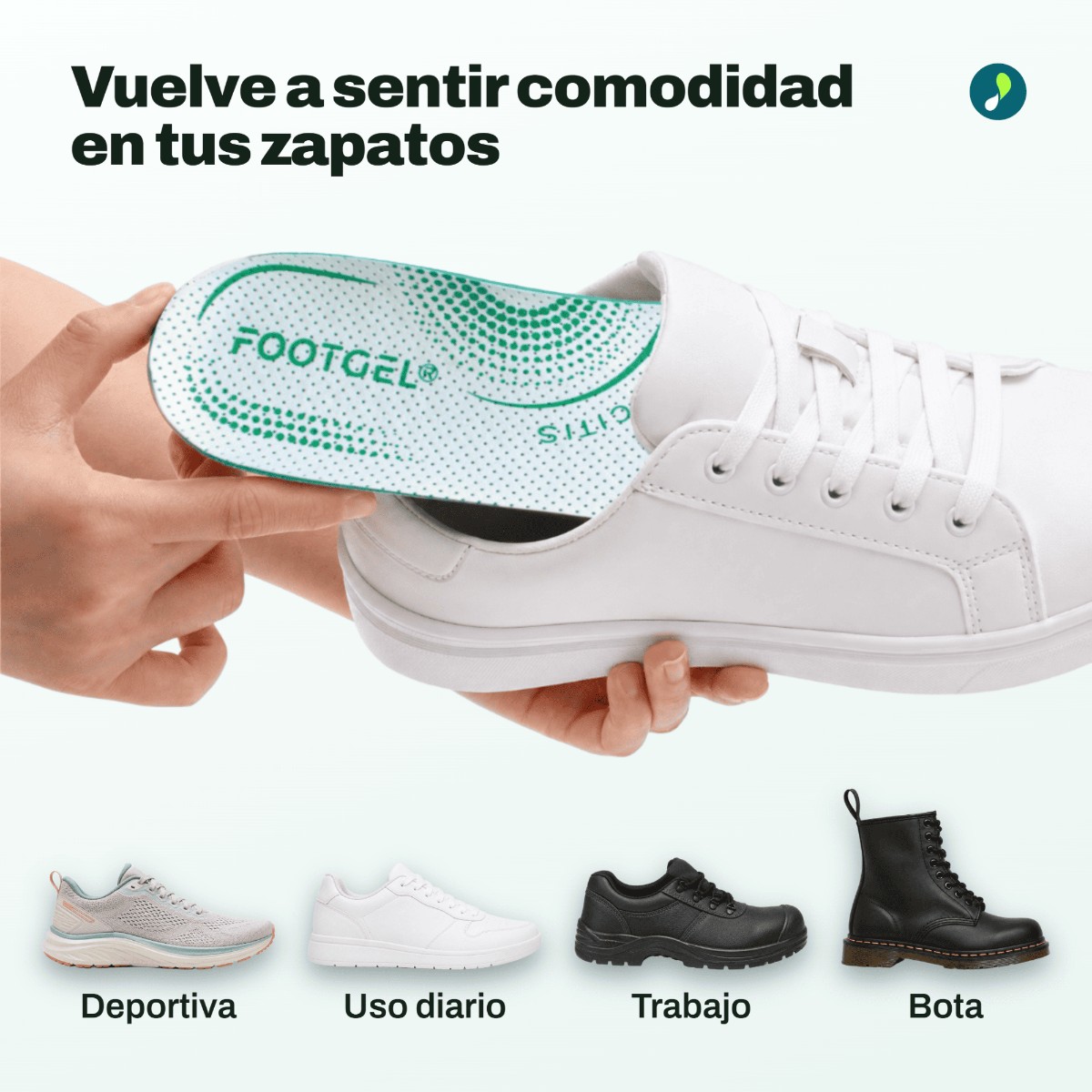 Plantillas Footgel para la fascitis plantar junto a su caja