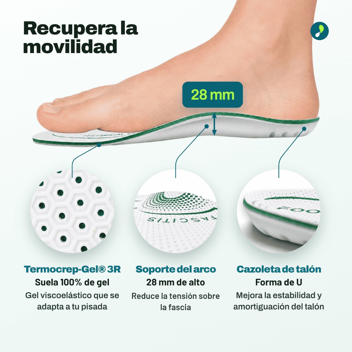 Plantillas Footgel para la fascitis plantar junto a su caja