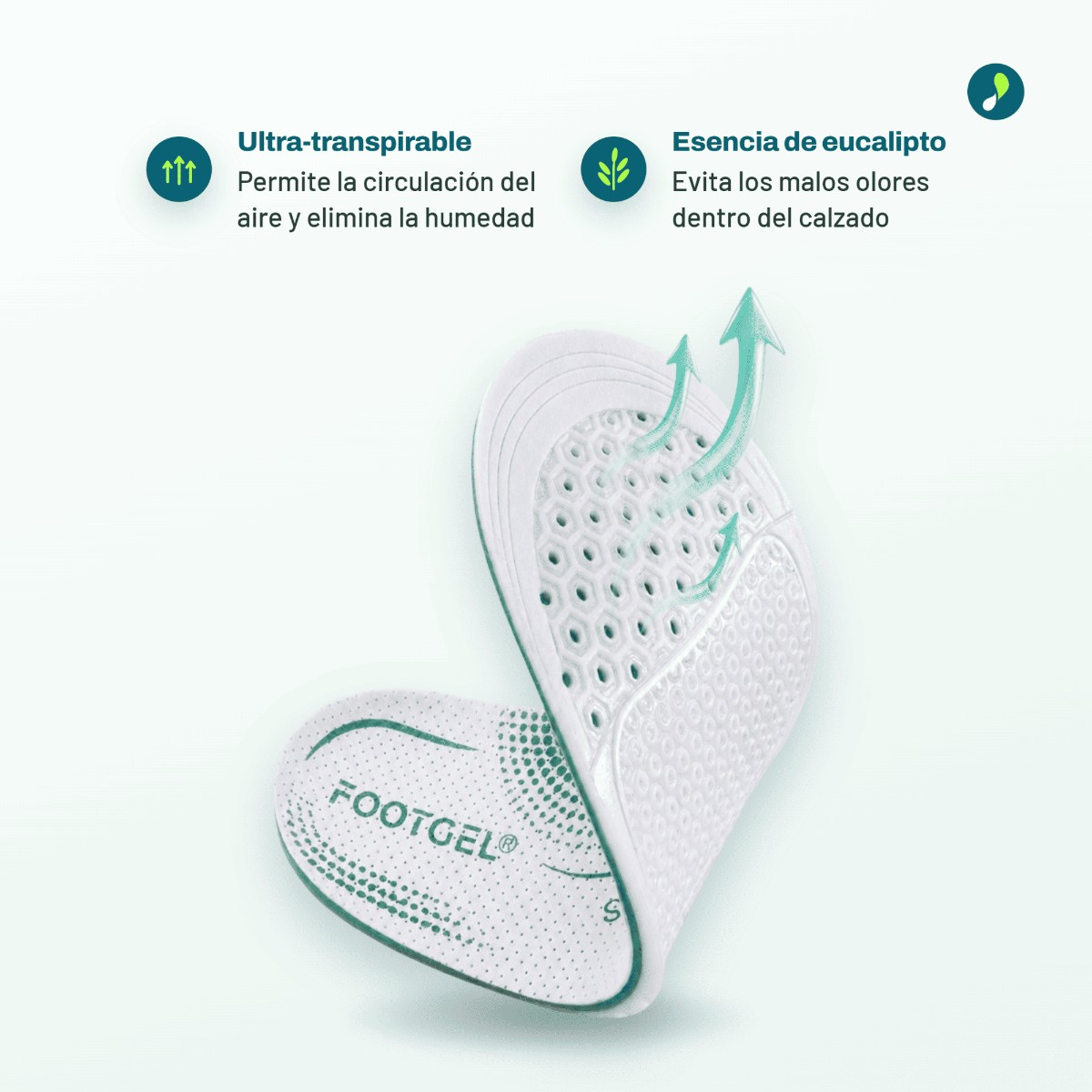 Plantillas Footgel para la fascitis plantar junto a su caja